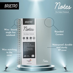 Brustro A5 Ruled Wiro 1 Subject Notebook 70GSM 160pgs Slate Cover